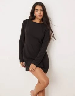 Forever New Long Sleeve Embellished Back Mini Dress In Black For Women