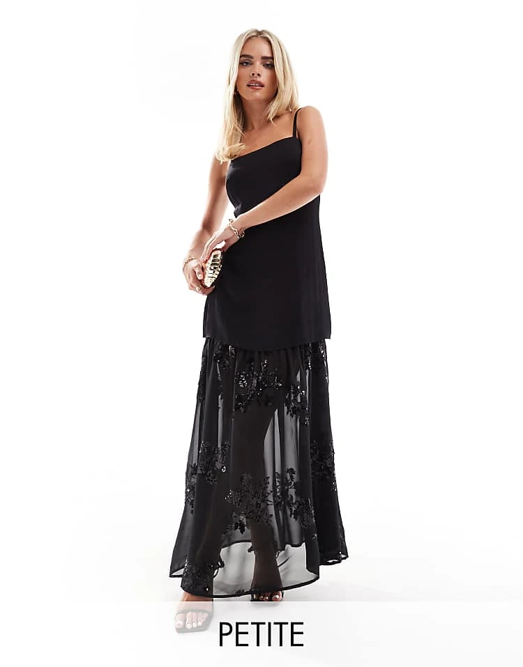 Forever New Petite Sheer Embellished Maxi Dress In Black For Women