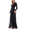 Forever New Petite Long Sleeve Plunge Hotfix Maxi Dress In Black For Women -Layered Dress 207308836 1 black