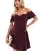 Forever New Petite Off Shoulder Structured Mini Dress In Oxblood For Women -Layered Dress 207308868 1 oxblood