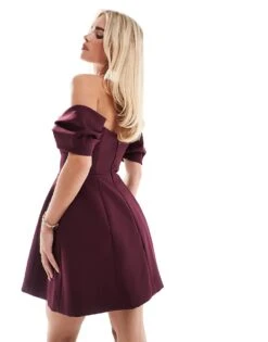 Forever New Petite Off Shoulder Structured Mini Dress In Oxblood For Women -Layered Dress 207308868 4