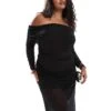 Forever New Curve Off Shoulder Ruched Maxi Dress In Black For Women -Layered Dress 207311101 1 black