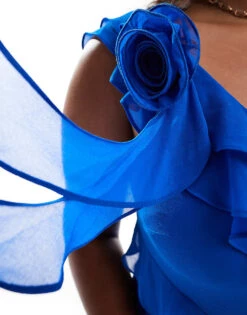 Forever New Curve Asymmetric Ruffle Midaxi Dress In Cobalt For Women -Layered Dress 207311123 3