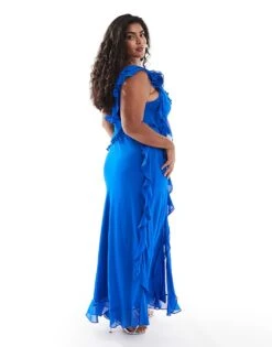 Forever New Curve Asymmetric Ruffle Midaxi Dress In Cobalt For Women -Layered Dress 207311123 4