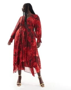 Forever New Curve Long Sleeve Maxi Dress In Red Rose Floral For Women Red Floral -Layered Dress 207311124 1 redfloral 1