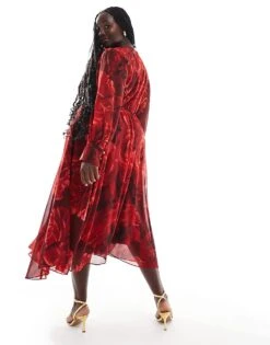 Forever New Curve Long Sleeve Maxi Dress In Red Rose Floral For Women Red Floral -Layered Dress 207311124 3
