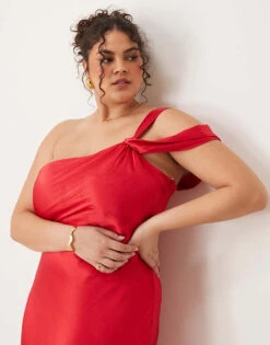Forever New Curve Off Shoulder Satin Midaxi Dress In Red For Women -Layered Dress 207311138 3