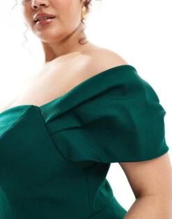 Forever New Curve Off Shoulder Structured Mini Dress In Emerald For Women -Layered Dress 207311152 3