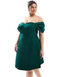 Forever New Curve Off Shoulder Structured Mini Dress In Emerald For Women -Layered Dress 207311152 4