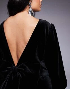 Forever New Curve Velvet Bow Back Mini Dress In Black For Women -Layered Dress 207311159 3