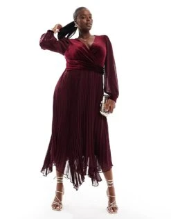 Forever New Curve Velvet Twist Bodice Pleated Midaxi Dress In Oxblood For Women