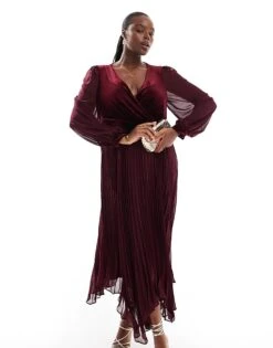 Forever New Curve Velvet Twist Bodice Pleated Midaxi Dress In Oxblood For Women -Layered Dress 207311181 3