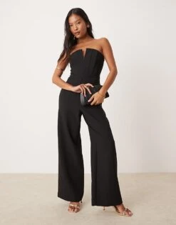 Forever New Petite Bandeau Corset Jumpsuit In Black For Women