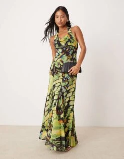Forever New Petite Halter Maxi Dress In Butterfly Print For Women Lime