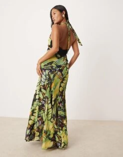 Forever New Petite Halter Maxi Dress In Butterfly Print For Women Lime -Layered Dress 207438147 3