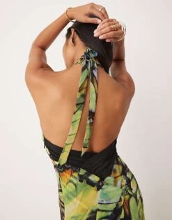 Forever New Petite Halter Maxi Dress In Butterfly Print For Women Lime -Layered Dress 207438147 4