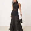 Forever New Petite Sheer Asymmetric Sleeve Maxi Dress In Black For Women