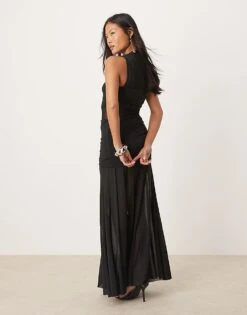 Forever New Petite Sheer Asymmetric Sleeve Maxi Dress In Black For Women -Layered Dress 207438165 4