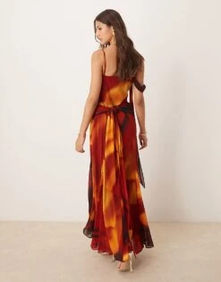 Forever New Drop Waist Tie Sleeve Maxi Dress In Brown Abstract For Women -Layered Dress 207438871 4