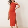 Forever New Off Shoulder Midaxi Ruched Dress In Deep Red For Women 2 Forever New Off Shoulder Midaxi Ruched Dress In Deep Red For Women -Layered Dress 207438872 1 deepred