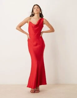 Forever New Drop Shoulder Satin Maxi Dress In Red For Women -Layered Dress 207438898 1 red 1
