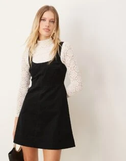 Forever New Contrast Lace Pinafore Mini Dress In Black For Women Black/cream