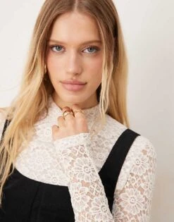 Forever New Contrast Lace Pinafore Mini Dress In Black For Women Black/cream -Layered Dress 207438903 3