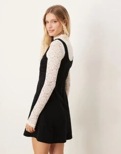 Forever New Contrast Lace Pinafore Mini Dress In Black For Women Black/cream -Layered Dress 207438903 4