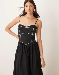 Forever New Contrast Stitch Drop Hem Maxi Dress In Black For Women -Layered Dress 207438918 1 black 1