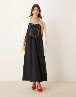Forever New Contrast Stitch Drop Hem Maxi Dress In Black For Women -Layered Dress 207438918 3