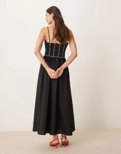 Forever New Contrast Stitch Drop Hem Maxi Dress In Black For Women -Layered Dress 207438918 4