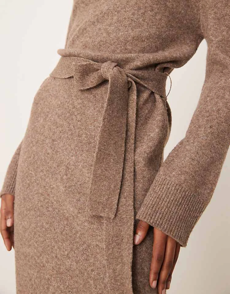Forever New Tie Waist Knitted Midi Dress In Hazelnut For Women 4 Forever New Tie Waist Knitted Midi Dress In Hazelnut For Women - Image 2