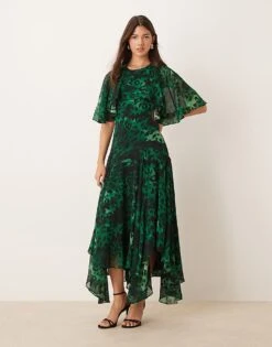 Forever New Open Back Ruffle Maxi Dress In Emerald Leopard For Women