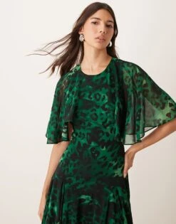 Forever New Open Back Ruffle Maxi Dress In Emerald Leopard For Women -Layered Dress 207438950 3