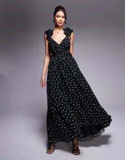 Forever New Rosette Maxi Dress In Polka Dot For Women -Layered Dress 207706943 3