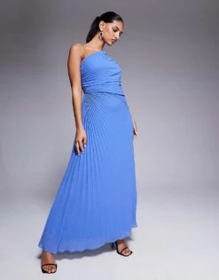 Forever New One Shoulder Pleated Maxi Dress In Blue For Women