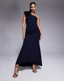 Forever New One Shoulder Flower Detail Maxi Dress In Navy For Women -Layered Dress 207707152 1 navy 1