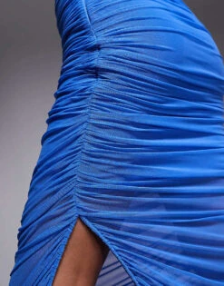 Forever New Petite Mesh Ruched Asymmetrical Midaxi Dress In Deep Blue For Women -Layered Dress 207709521 3