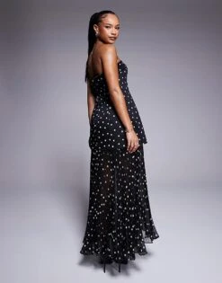 Forever New Petite Pleated Sheer Midaxi Dress In Black Polka Dot For Women -Layered Dress 207709594 3