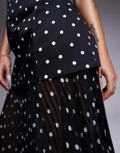 Forever New Petite Pleated Sheer Midaxi Dress In Black Polka Dot For Women -Layered Dress 207709594 4