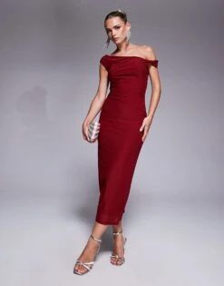 Forever New Petite One Shoulder Midi Dress In Wine For Women