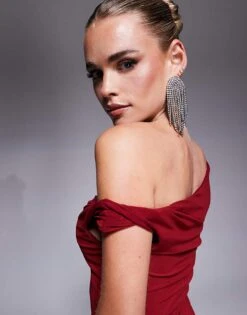 Forever New Petite One Shoulder Midi Dress In Wine For Women -Layered Dress 207821786 3