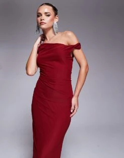 Forever New Petite One Shoulder Midi Dress In Wine For Women -Layered Dress 207821786 4