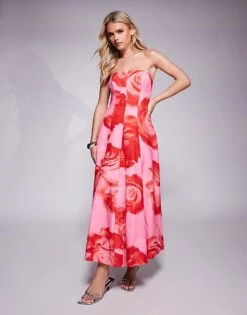 Forever New Petite Structured Maxi Dress With Pockets In Bright Pink Floral For Women Bright Pink Rose