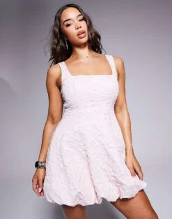 Forever New Puffball Structured Mini Dress In Baby Pink For Women Powder Pink