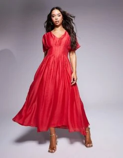 Forever New Puff Sleeve Maxi Dress In Red For Women -Layered Dress 207822941 1 red 1