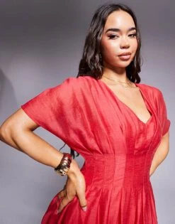 Forever New Puff Sleeve Maxi Dress In Red For Women -Layered Dress 207822941 3