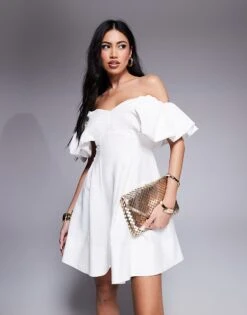 Forever New Off Shoulder Structured Mini Dress In Ivory For Women