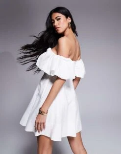 Forever New Off Shoulder Structured Mini Dress In Ivory For Women -Layered Dress 207822955 4