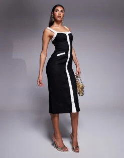 Forever New Contrast Knit Midaxi Dress In Black For Women